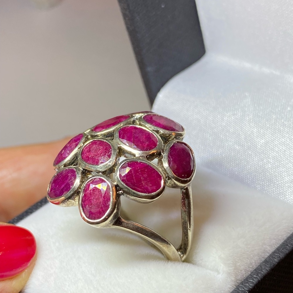 Vintage Rough Ruby Silver Cocktail Ring - image 4